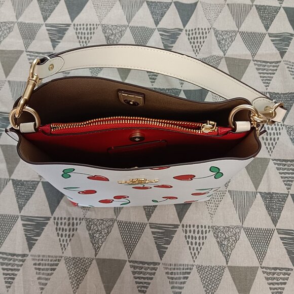 Coach Heart Cherry Print Morgan Top Handle Saddle Bag - Picture 4 of 6